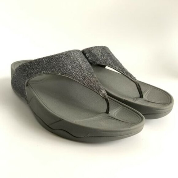 Fitflop Sandals Women Size 9M Gray Superglitz Wedge Thong - Picture 11 of 11